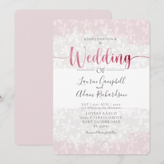 Faire-part de mariage rustique floral rose pâle (Devant / Derrière)