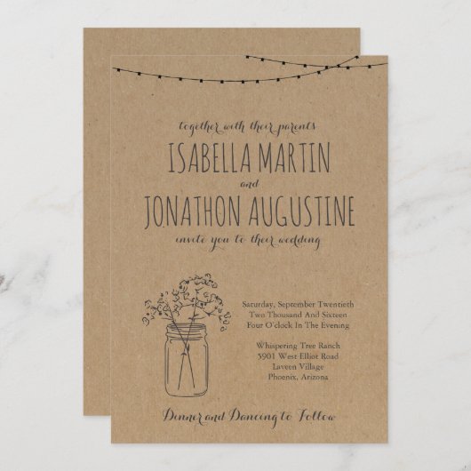 Faire-part de mariage | Rustique Kraft (Devant / Derrière)