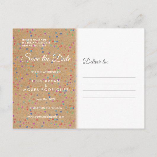 Faire-part de mariage Rustique Kraft arc-en-ciel C (Dos)