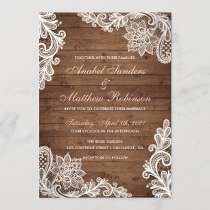Faire-part de mariage rustique Lace Wood