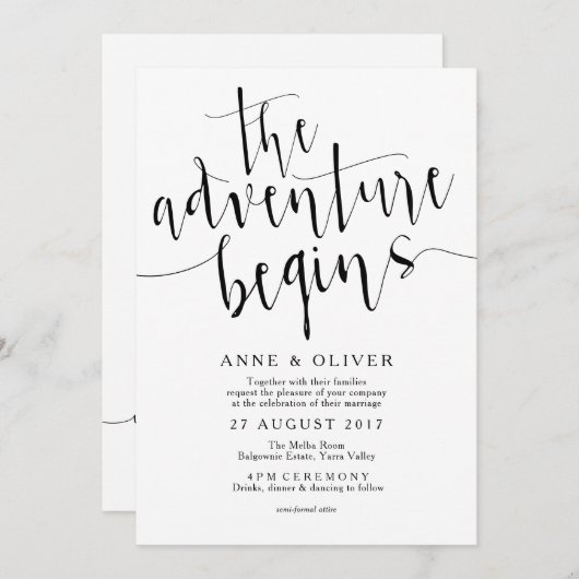 Faire-part de mariage rustique L'aventure commence (Devant / Derrière)