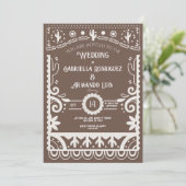 Faire-part de mariage rustique marron et blanc Pap (Debout devant)