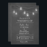 Faire-part de mariage rustique Mason Jar<br><div class="desc">Conception Mariage rustique avec pots de maçon suspendus,  lumières à cordes sur un arrière - plan de tableau noir. Utilisez l'outil Customiser pour ajouter vos informations. Pour plus d'informations,  visitez ma collection de Mariages à cordes de mâchoires rustiques Mason.</div>