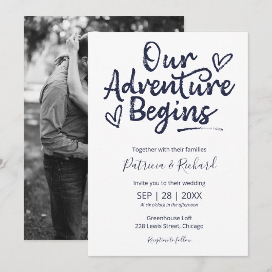 Faire-Part de Mariage Rustique 'Notre Aventure Com (Devant / Derrière)