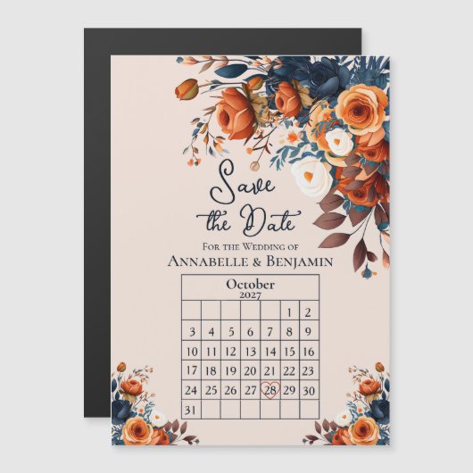 Faire-part de mariage rustique orange brûlé et ble (Devant / Derrière)