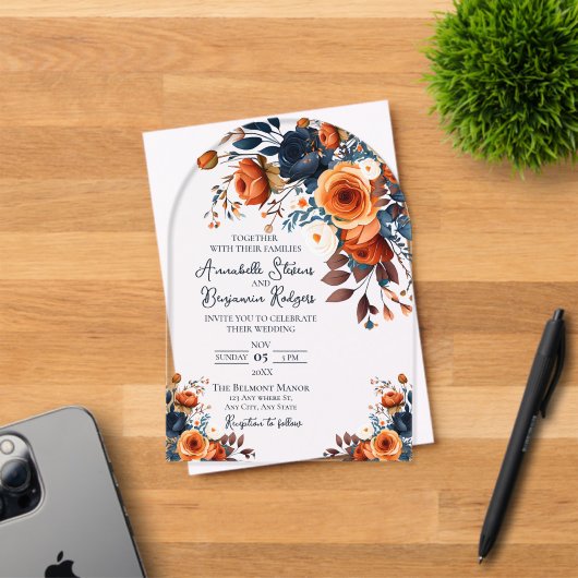 Faire-part de mariage rustique orange brûlé et ble (Insitu (Carte d'invitation))