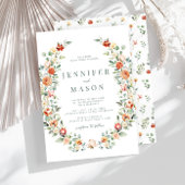 Faire-part de mariage rustique orangé fleuri