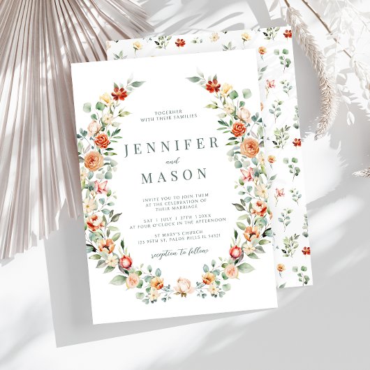 Faire-part de mariage rustique orangé fleuri