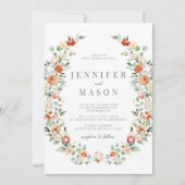 Faire-part de mariage rustique orangé fleuri (Devant)