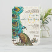 Faire-part de mariage rustique paon oiseau cage pl (Debout devant)