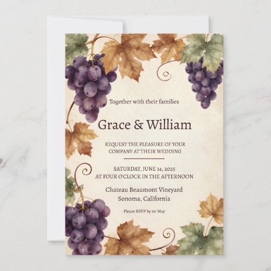 Faire-Part de Mariage Rustique Récolte de Raisin d (Devant)