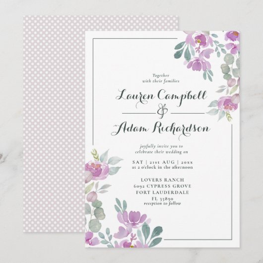 Faire-part de mariage rustique rose poudré eucalyp (Devant / Derrière)