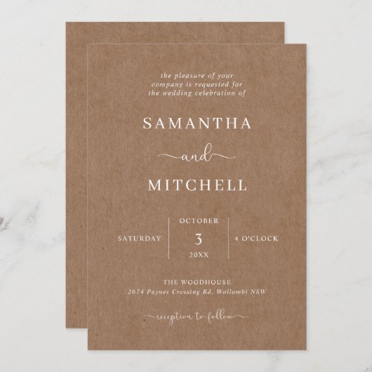 Faire-part de mariage rustique simple (Devant / Derrière)