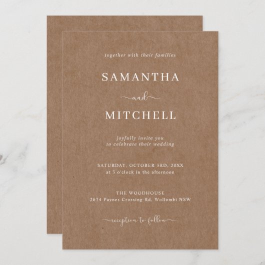 Faire-part de mariage rustique simple (Devant / Derrière)