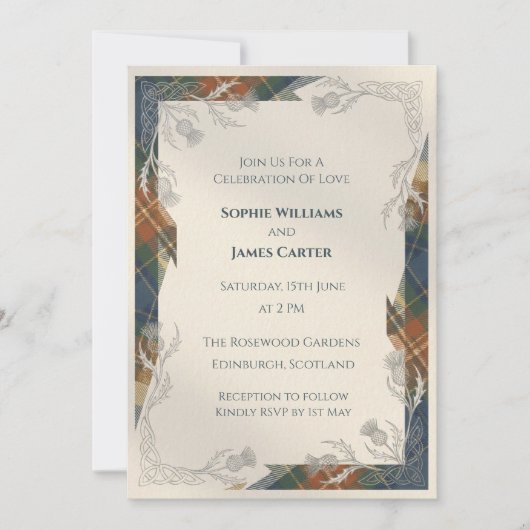 Faire-part de mariage Rustique Tartan Thistle (Devant)