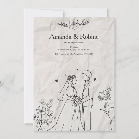 Faire-part de mariage Rustique tirée à la main (Devant)