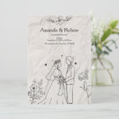 Faire-part de mariage Rustique tirée à la main (Debout devant)