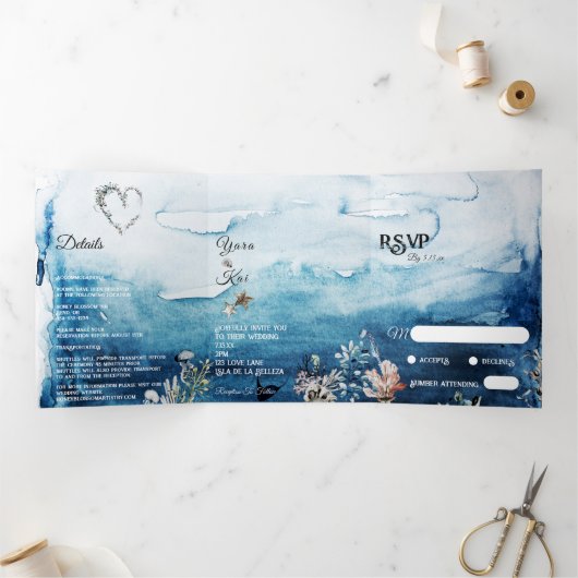 Faire-part de mariage Rustique Tri-Fold Océan (Intérieur)