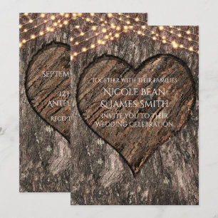 Faire-Part de Mariage Rustique Tronc d'Arbre Sculp