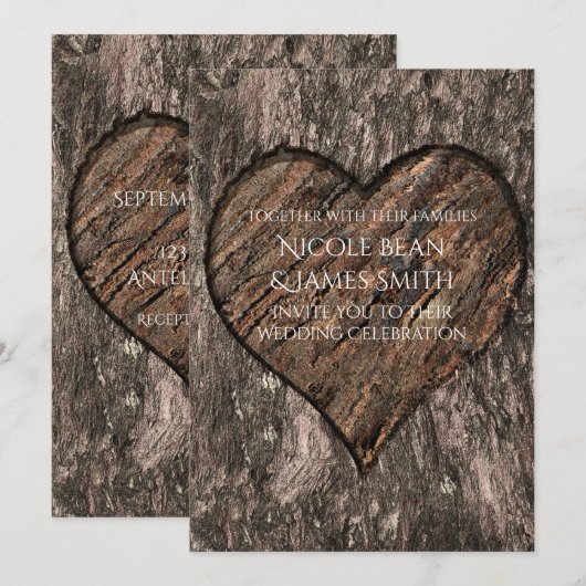Faire-Part de Mariage Rustique Tronc d'Arbre Sculp (Devant / Derrière)