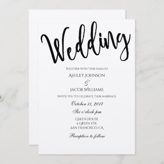 Faire-part de mariage rustique. Typographie invita (Devant / Derrière)