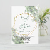 Faire-part de mariage rustique vert et or (Debout devant)