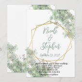Faire-part de mariage rustique vert et or (Devant / Derrière)