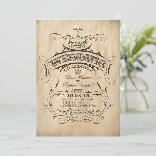 Faire-part de mariage rustique vintage (Debout devant)