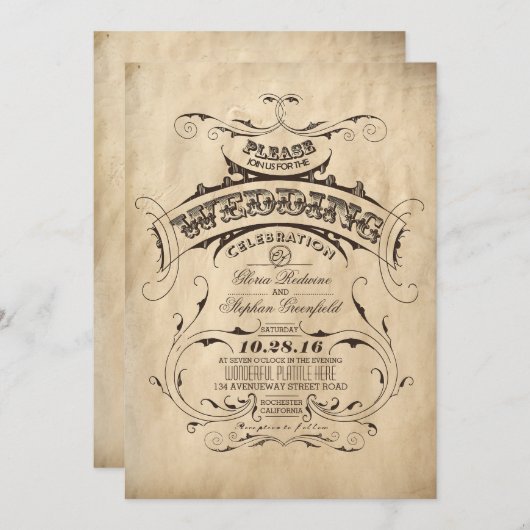 Faire-part de mariage rustique vintage (Devant / Derrière)