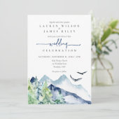 Faire-part de mariage Rustique Watercolor Mountain (Debout devant)
