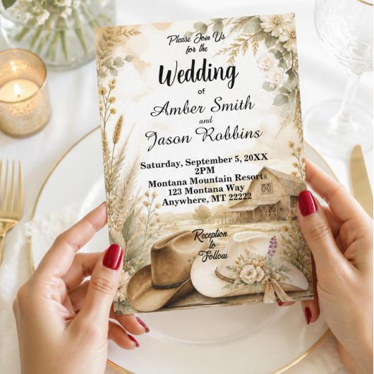 Faire-part de mariage rustique western Barn