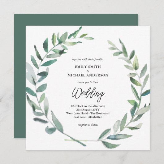 Faire-part de mariage Sage Feuilles olive modernes (Devant / Derrière)