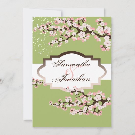Faire-part de mariage Sage Green Cherry Blossom (Devant)