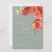 Faire-part de mariage Sage Green et Red Poppies (Devant)