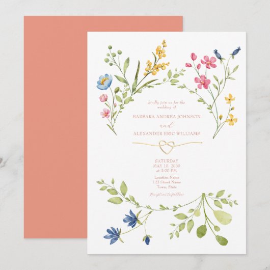 Faire-part de mariage sauvage Boho pêche (Devant / Derrière)