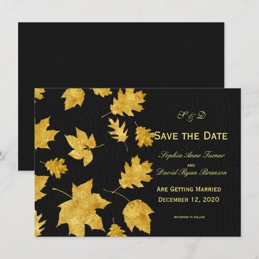 Faire-part de mariage SAVE THE DATE | Cuir de feui (Devant / Derrière)