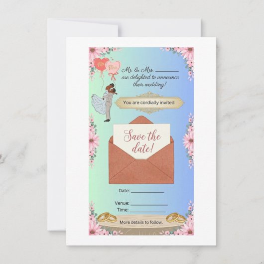 Faire-part de mariage "Save the Date" floral éléga (Devant)