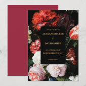 Faire part de mariage Save the Date floral rouge f (Devant / Derrière)