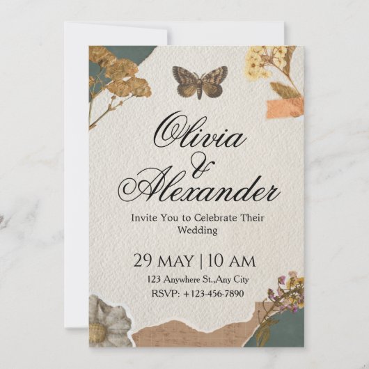 Faire-part de mariage Scrapbook de papillon botani (Devant)