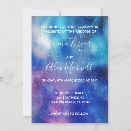 Faire-part de mariage | Script d'aquarelle bleu (Devant)