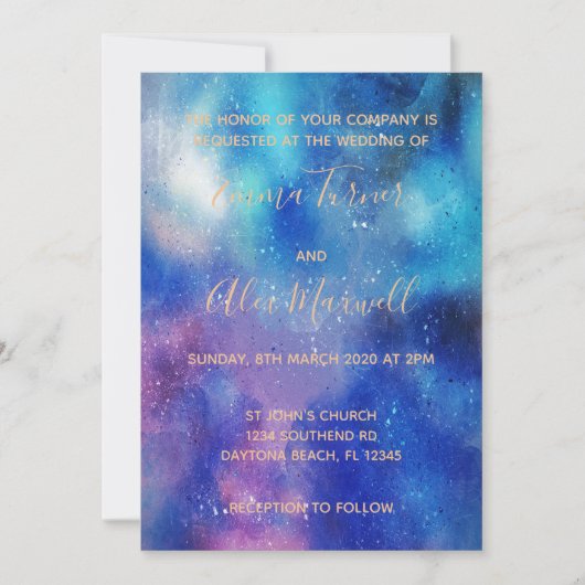 Faire-part de mariage | Script d'aquarelle bleu (Devant)