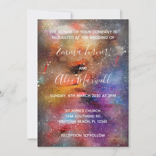 Faire-part de mariage | Script d'aquarelle Galaxy (Devant)