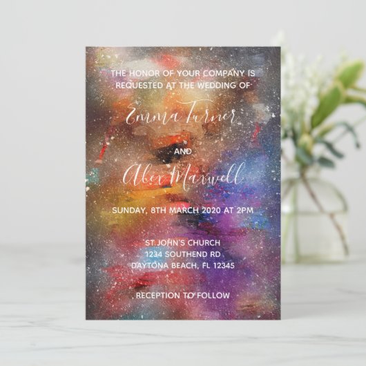 Faire-part de mariage | Script d'aquarelle Galaxy (Debout devant)