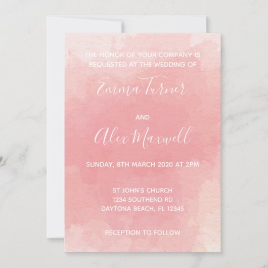 Faire-part de mariage | Script d'aquarelle rose (Devant)