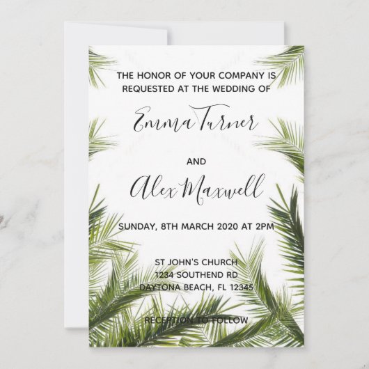 Faire-part de mariage | Script de palme tropicale  (Devant)