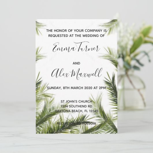 Faire-part de mariage | Script de palme tropicale (Debout devant)