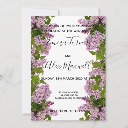 Faire-part de mariage | Script floral pourpre (Devant)