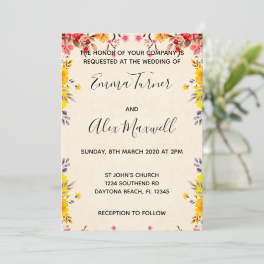 Faire-part de mariage | Script floral romantique (Debout devant)