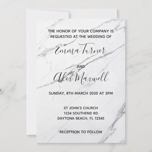Faire-part de mariage | Script Marbre blanc modern (Devant)