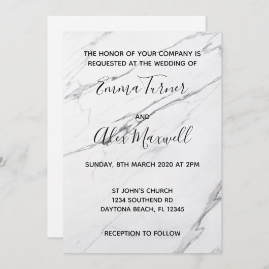 Faire-part de mariage | Script Marbre blanc modern (Devant / Derrière)